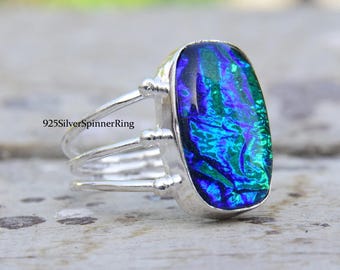 Australischer Triplet Opal Ring: Sterling Silber Band, Boho Schmuck