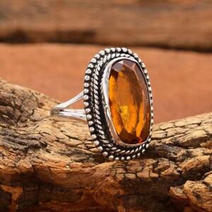 Handmade Citrine Ring: 925 Sterling Silver Band, November Birthstone