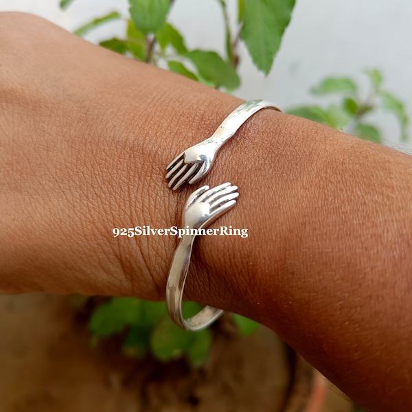 925 Sterling Silver Hug Bracelet: Adjustable Open Cuff Bangle
