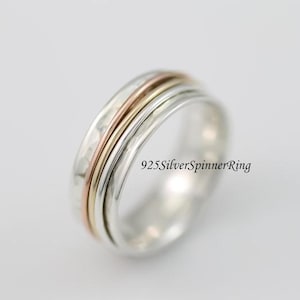 Handmade Sterling Silver Three Tone Spinner Ring: Anxiety Fidget Band