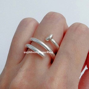 Anillo de alambre, anillo de plata de ley 925, anillo de banda envolvente, anillo de banda de plata, anillo de banda ajustable, anillo hecho a mano, anillo llamativo