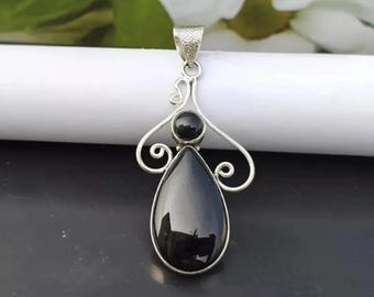 Colgante de lágrima de ónix negro: cristal curativo gótico de plata de ley 925