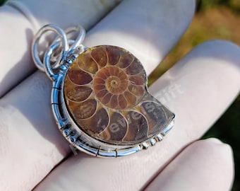 Handmade Ammonite Fossil Pendant: Sterling Silver Women Jewelry Gift