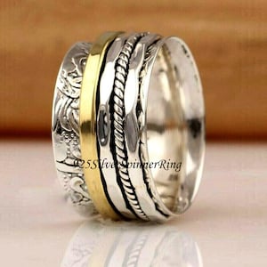 Boho Sterling Silver Spinner Ring: Handmade Meditation Fidget Jewelry