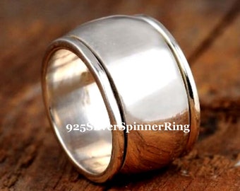 Anello girevole a cupola in argento sterling fatto a mano: fascia antistress spessa