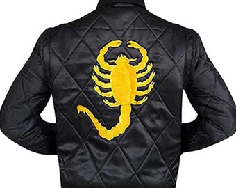 Ryan Gosling Bomber Jacket Black Pure Polyester / Faux Leather Men Yellow Scorpio Embroidery Patch Halloween Costume Streetwear Casual Coat