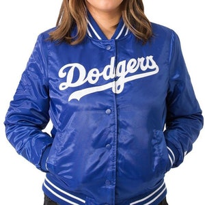 1980s Dodgers Los Angeles Bomber Jacket Womens, Pure Polyester Cosplay Blue Winter Street Wear Motorcycle Vintage Style Jacket image 1