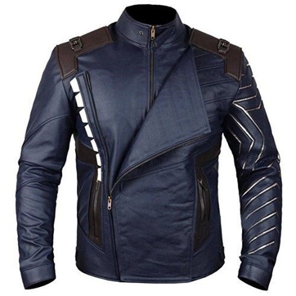 Avengers Infinity War Bucky Barne Blue Leather Jacket Jacket Mens Cosplay Costume Faux Leather Halloween Movies Coat