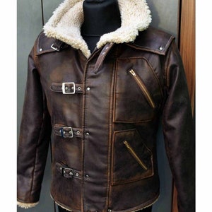 BJ Blazkowicz Wolfenstein Style Winter Costume Jacket Men, Women Brown Real Sheepskin Leather with Artificial Fur Faux Shearling Coat