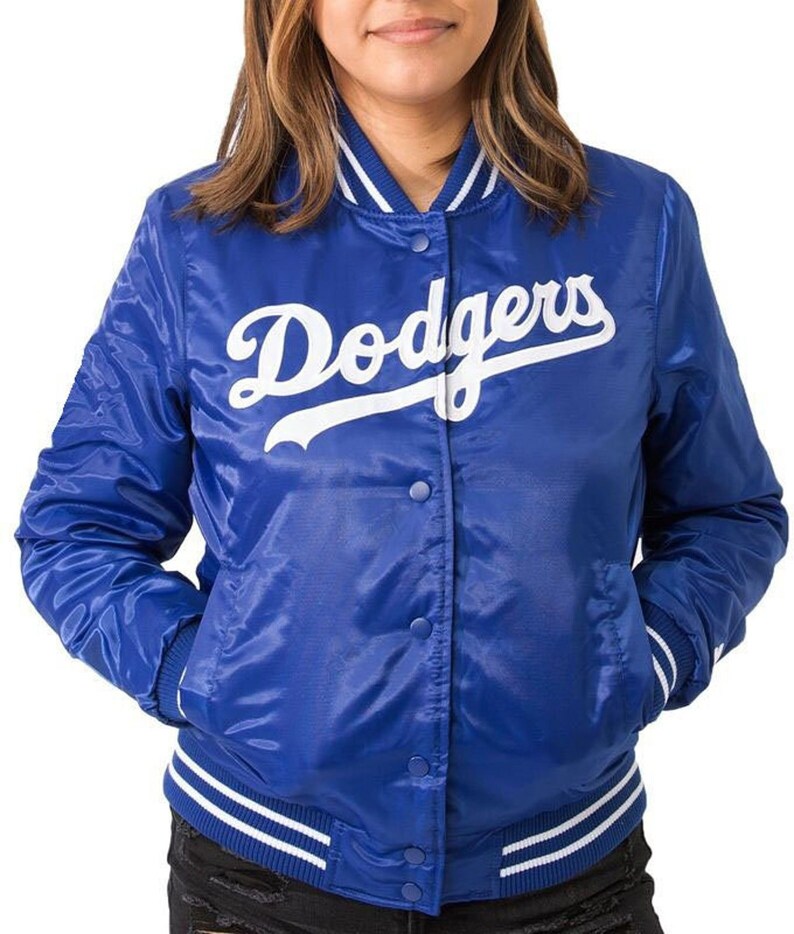 1980s Dodgers Los Angeles Bomber Jacket Womens, Pure Polyester Cosplay Blue Winter Street Wear Motorcycle Vintage Style Jacket image 1