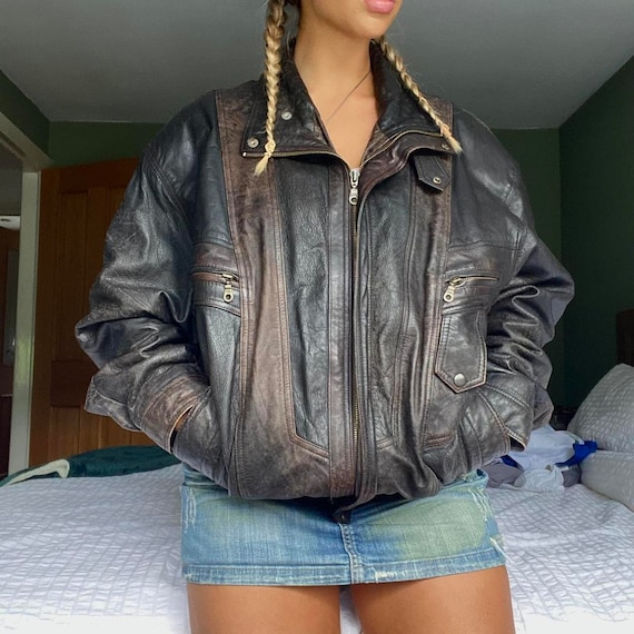 40s Vintage A2 Distressed Brown Military Style Oversize Leather