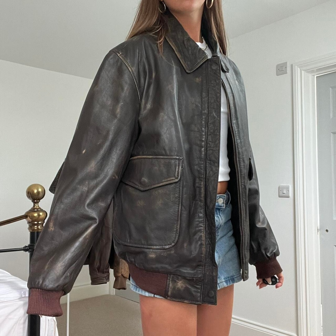 A2 Military Women's Oversized Leather Jacket Vintage Style Etsy