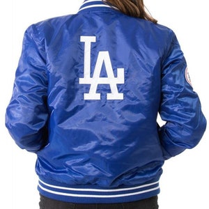 1980s Dodgers Los Angeles Bomber Jacket Womens, Pure Polyester Cosplay Blue Winter Street Wear Motorcycle Vintage Style Jacket image 2