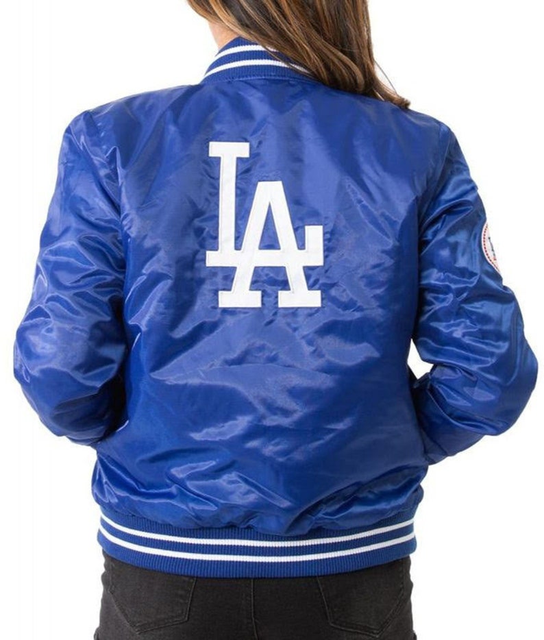1980s Dodgers Los Angeles Bomber Jacket Womens, Pure Polyester Cosplay Blue Winter Street Wear Motorcycle Vintage Style Jacket image 2