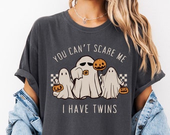 Halloween Twin Mom Shirt, Funny Ghost Shirt for Twin Mom, Twin Pregnancy Reveal Tshirt, Baby Shower Gift for Mother of Twins, Push Present