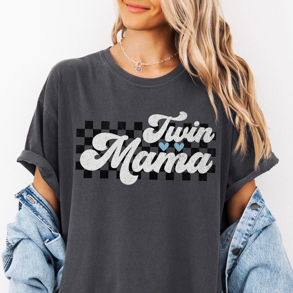 Twin Mom Shirt Checkers Mama Shirt Womensclothing Comfortcolors My Hands Are Full Twin Pregnancy Announcement Soon To Be Mom Retro Mom Shirt