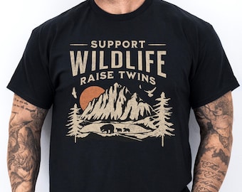 Twin Dad Shirt Funny Hiking Shirt First Time Dad Gift 1st Fathers Day Gift Gift For Husband, Funny Dad Shirt Twin Dad Humor Support Wildlife