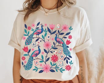 Mahjong Shirt Mahjong Bird Peacocks Shirt Comfort Colors Mahjong Gifts Mahj Mahjong Clothing Mahjong Lover Comfort Colors Mahjong Gifts