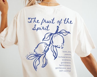 Fruit of the Spirit Christian Merch Jesus Loves You Oud geld Esthetisch Comfort Kleuren Doodle Bijbelvers Shirt Jesus Apparel Op geloof gebaseerd