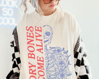 Dry Bones Come Alive Floral Skeleton Shirt Christian Halloween Gift Halloween Skeleton Shirt Bible Verse Tee Christian Clothes Comfortcolors