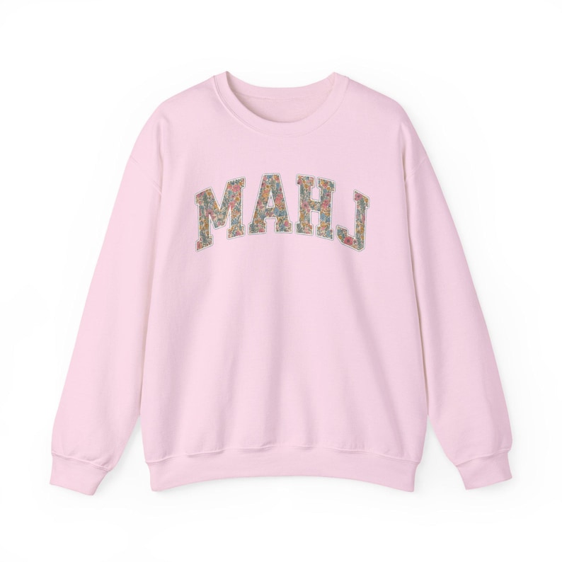 Mahjong Sweatshirt Floral Mahj Sweater Mahjong Lover Gift Game Night Crewneck Mah Jongg Player Shirt Mahjong Club Tournament Merch Apparel Light Pink