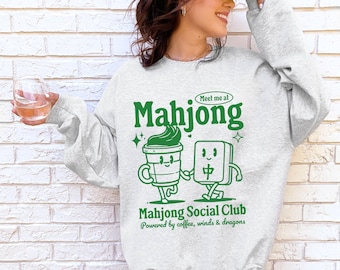 Mahjong Social Club Sweatshirt Mahjong and Coffee Sweatshirt Gift for Mahjong Lover Game Night Crewneck American Mahj Jongg Crack Dot Bam