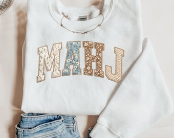 Mahjong Sweatshirt Faux Patchwork Mahjong Sweater Mahj Sweatshirt Gift for Mahjong Lover Game Night Crewneck Mah Jongg Player Vintage Shirt