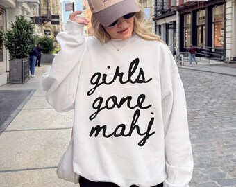 Mahjong-Sweatshirt, Mahjong-Pullover für Mädels, Mahjong-Geschenke, Geschenk für Mahjong-Fans, Mädelsausflug 2026, Rundhalsausschnitt für Spieleabende im Mahjong-Club