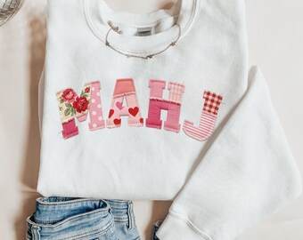 Mahjong Sweatshirt Faux Patchwork Mahjong Pullover Mahjong Valentine Mahj Geschenk für Mahjong Liebhaber Spielabend Rundhals Mah Jongg Player Shirt