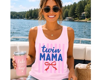 Tshirt maman jumelle fille enceinte confort d'été couleurs débardeur Faire-part de grossesse jumeau Shower de bébé Jumelles maman future maman cadeau