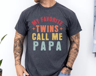 Personalised Twin Dad Shirt Twin Pregnancy Announcement To Family Twin Papa Twin Grandfather Gift Grandpa of Twins Tshirt Father's Day Gift