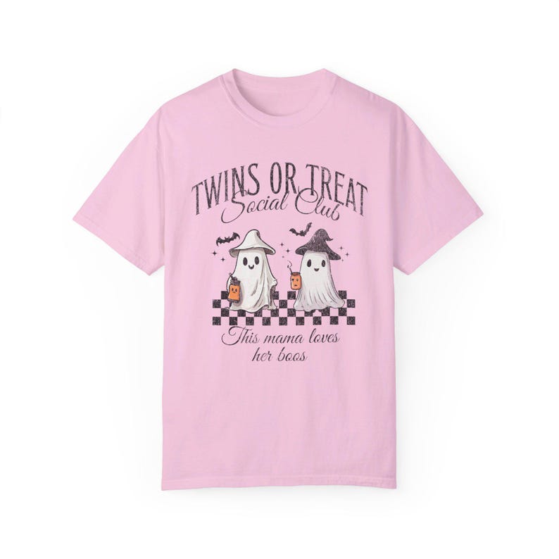 Camiseta de Halloween para mamá de gemelos, divertida camiseta de fantasma para mamá de gemelos, camiseta para revelar el embarazo de gemelos, regalo para baby shower para madre de gemelos, regalo de empuje imagen 7