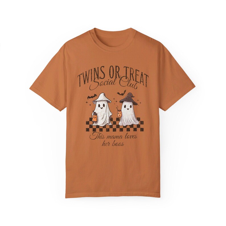 Camiseta de Halloween para mamá de gemelos, divertida camiseta de fantasma para mamá de gemelos, camiseta para revelar el embarazo de gemelos, regalo para baby shower para madre de gemelos, regalo de empuje imagen 6