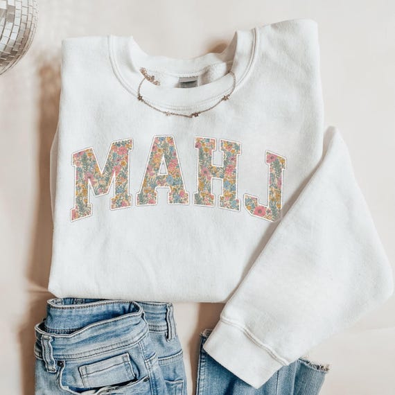 Mahjong Sweatshirt Floral Mahj Sweater Mahjong Lover Gift Game Night Crewneck Mah Jongg Player Shirt Mahjong Club Tournament Merch Apparel