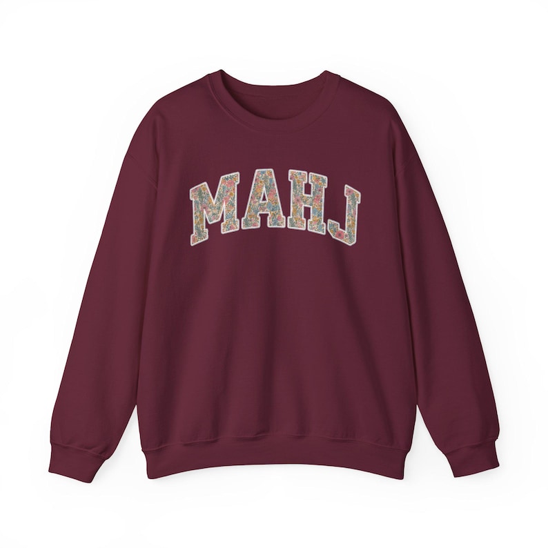 Mahjong Sweatshirt Floral Mahj Sweater Mahjong Lover Gift Game Night Crewneck Mah Jongg Player Shirt Mahjong Club Tournament Merch Apparel Maroon