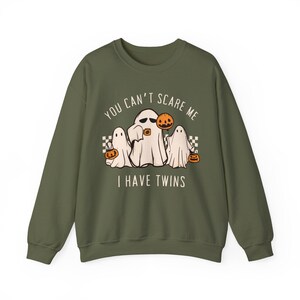 Halloween Twin Mom Sweatshirt Funny Ghost Shirt for Twin Mom Twin Pregnancy Reveal Sweater Baby Shower Gift for Twins Pregnancy Announcement image 6