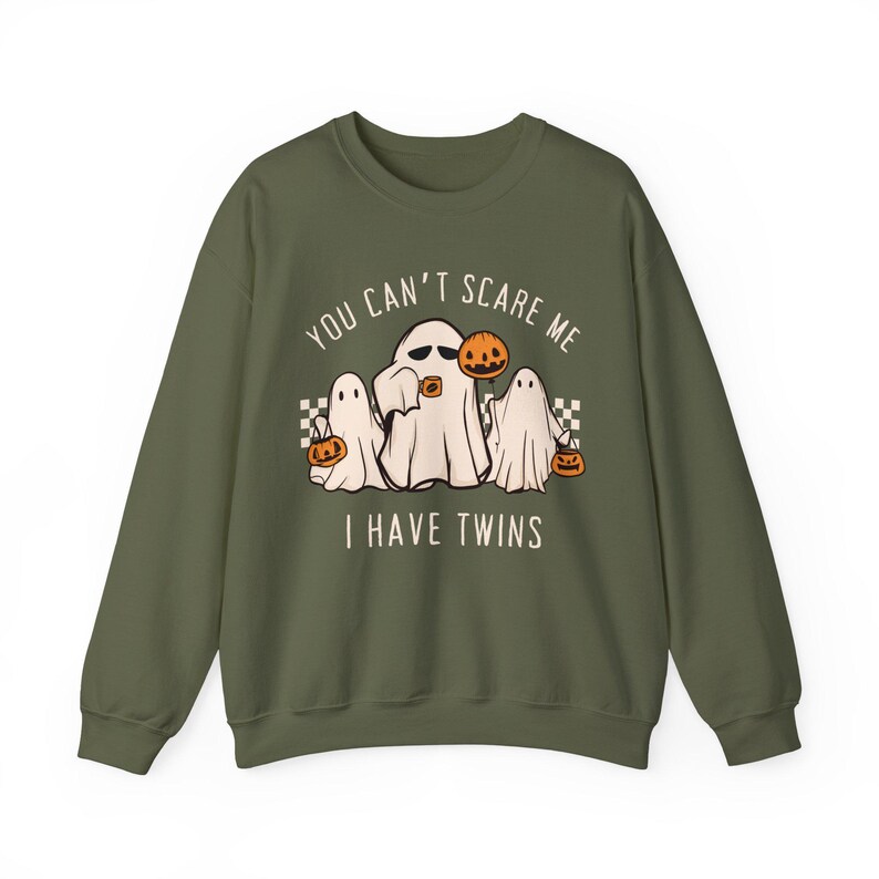 Halloween Twin Mom Sweatshirt Funny Ghost Shirt for Twin Mom Twin Pregnancy Reveal Sweater Baby Shower Gift for Twins Pregnancy Announcement image 6