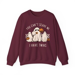 Halloween Twin Mom Sweatshirt Funny Ghost Shirt for Twin Mom Twin Pregnancy Reveal Sweater Baby Shower Gift for Twins Pregnancy Announcement image 5