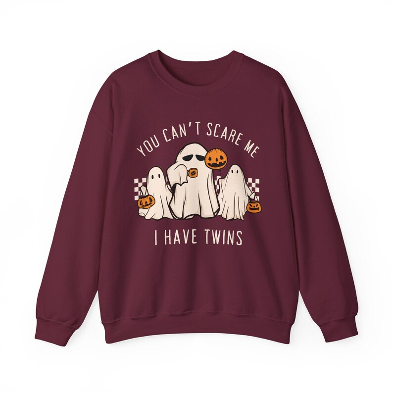 Halloween Twin Mom Sweatshirt Funny Ghost Shirt for Twin Mom Twin Pregnancy Reveal Sweater Baby Shower Gift for Twins Pregnancy Announcement image 5