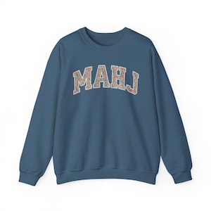 Mahjong Sweatshirt Floral Mahj Sweater Mahjong Lover Gift Game Night Crewneck Mah Jongg Player Shirt Mahjong Club Tournament Merch Apparel Indigo Blue