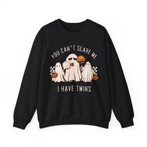 Halloween Twin Mom Sweatshirt Funny Ghost Shirt for Twin Mom Twin Pregnancy Reveal Sweater Baby Shower Gift for Twins Pregnancy Announcement image 4