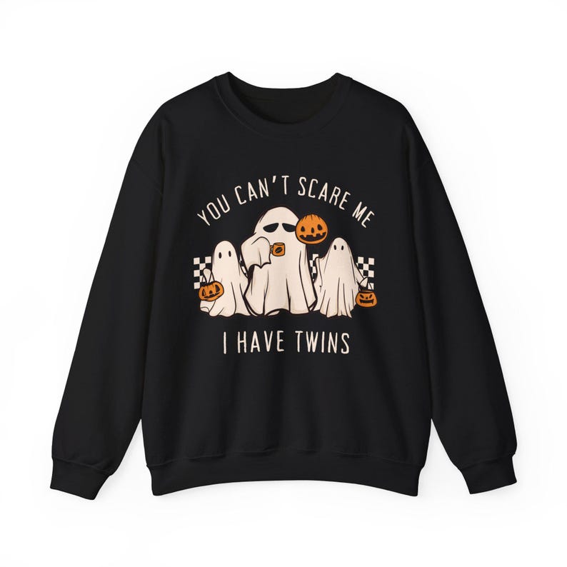 Halloween Twin Mom Sweatshirt Funny Ghost Shirt for Twin Mom Twin Pregnancy Reveal Sweater Baby Shower Gift for Twins Pregnancy Announcement image 4
