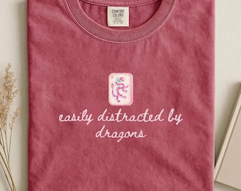 Mahjong Shirt Comfort Colors Mahjong Gifts Mahj Mahjong Lover Game Night Mah Jong Player Funny Mahjong Merch Easily distracted by dragons