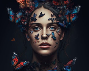 Mystical Wonder: Immerse Yourself in Our Digital Image of a Woman and Butterflies