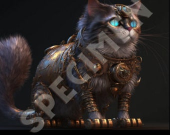 The Perfect Steampunk Pet: A Blue-Eyed Feline Rendered in Octane