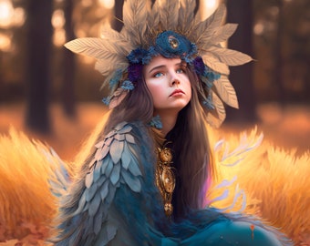 Enchanting Autumn, A Goddess Amidst the Rustling Leaves and Flowing Hair