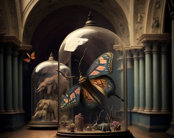 Stunning Specimen: Download Our Digital Image of a Butterfly in a Beautiful Glass Jar