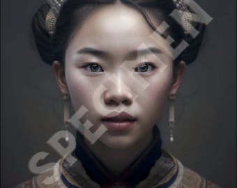Elegant Tradition Meets Fierce Gaze: A Portrait of an Asian Lady