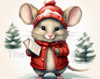 High-Quality Christmas Mouse Clipart: 14 JPGs, Merry Christmas, Digital Download, Commercial License, Card Making, Digital Paper Crafting.