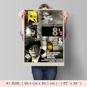 8 1/2, Federico Fellini, Marcello Mastroianni, 1963 - High Quality Vintage Movie Poster, Premium Semi-Glossy Paper